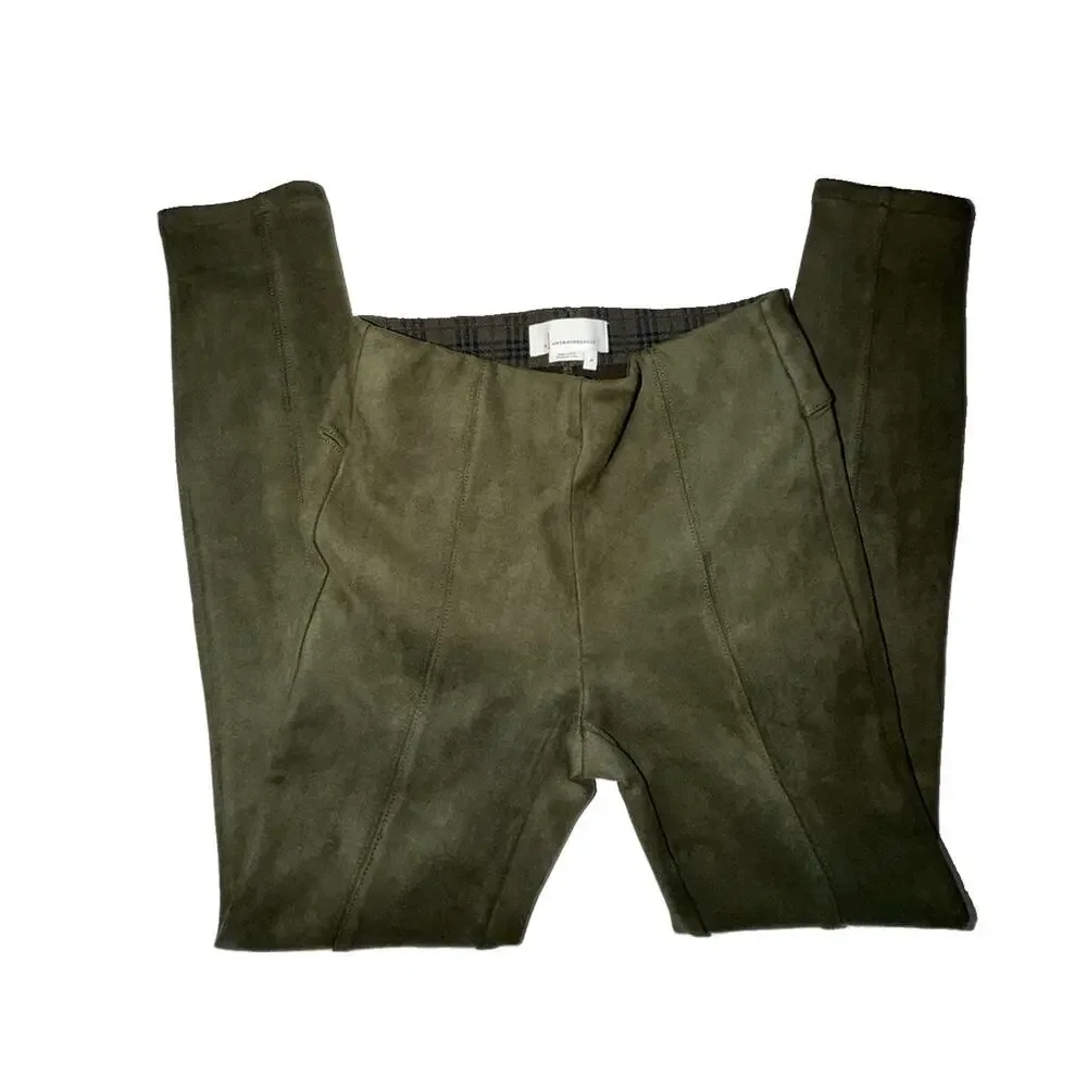 Anthropologie Women’s Olive Green Faux Suede Leggings Ankle Zip Pants 26